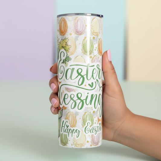 Easter Blessings 20oz Skinny Tumbler | Christian Easter Tumbler | Spring Bunny Tumbler | Pastel Easter Cup | Faith Gift | Cute Easter Drinkware