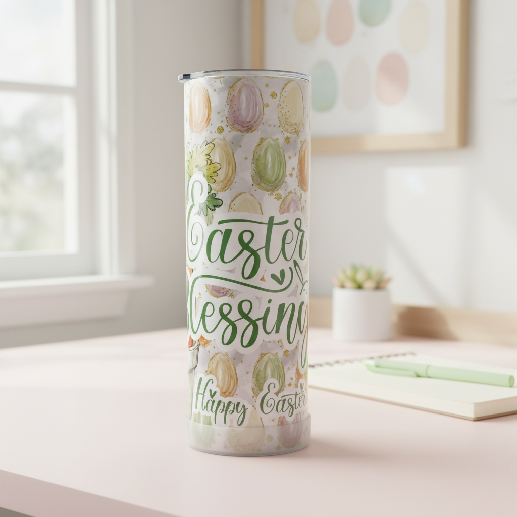 Easter Blessings 20oz Skinny Tumbler | Christian Easter Tumbler | Spring Bunny Tumbler | Pastel Easter Cup | Faith Gift | Cute Easter Drinkware