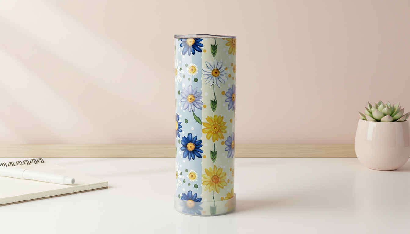 Daisy Daydreams 20oz Tumbler | Spring Floral Skinny Tumbler with Straw, Gift Box & Accessories