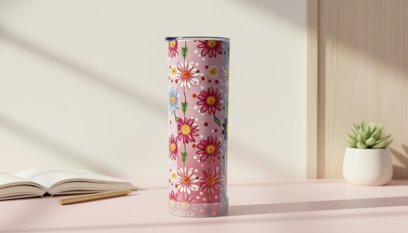 Daisy Daydreams 20oz Tumbler | Spring Floral Skinny Tumbler with Straw, Gift Box & Accessories