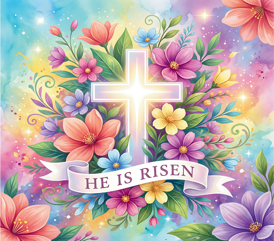He Is Risen 20oz Skinny Tumbler | Christian Easter Tumbler | Faith-Based Floral Cross Cup | Spring Religious Gift