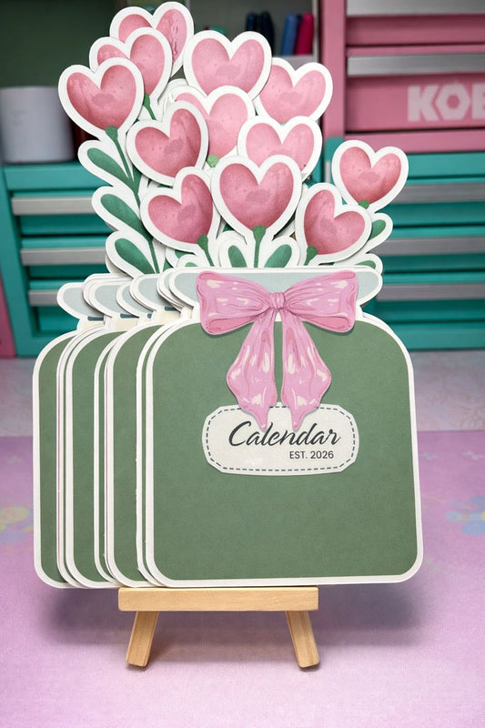 Valentine Stacked Desk Calendar | 5x11 Standing Floral Calendar with Wooden Easel