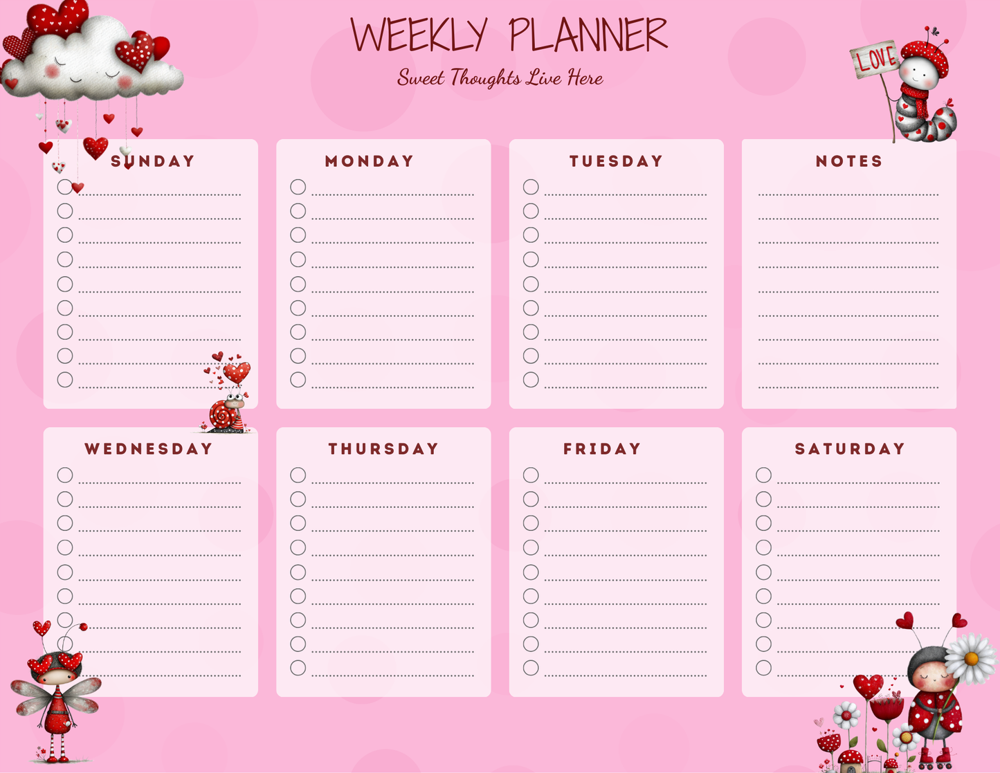 Sweet Thoughts: Ladybug Hearts | Weekly Planner
