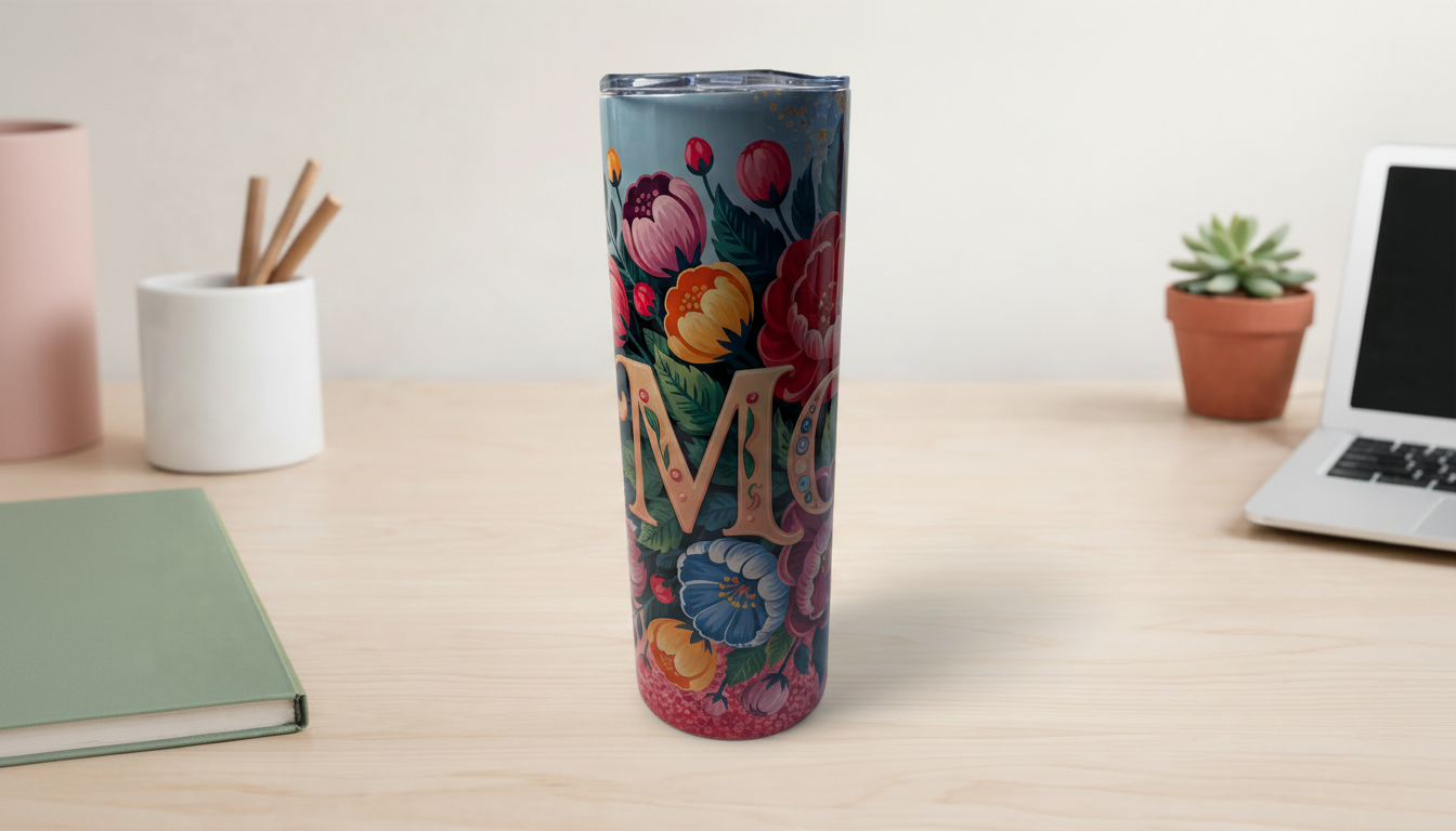 Mom Floral Tumbler 20oz | Colorful Flower Stainless Steel Tumbler with Straw | Gift for Mom | Mother’s Day Cup | Insulated Travel Mug