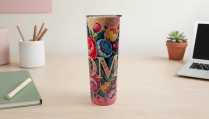 Mom Floral Tumbler 20oz | Colorful Flower Stainless Steel Tumbler with Straw | Gift for Mom | Mother’s Day Cup | Insulated Travel Mug