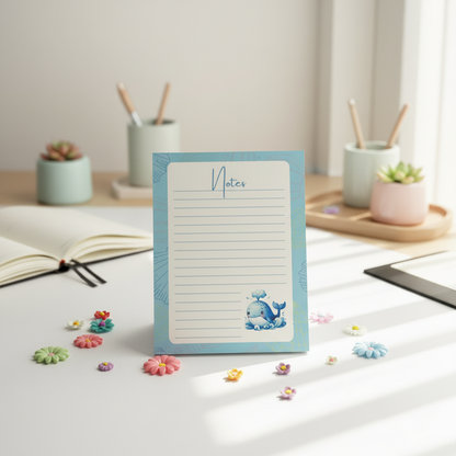 Aquatic Friends Whale Notepad – Ocean-Inspired Writing Pad