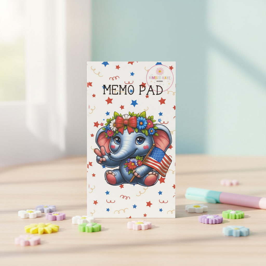 Peace, Love & Unity Elephant Memo Pad – Fun Patriotic Desk Notes