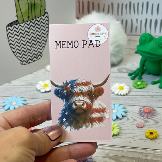 Americana Highland Cow Memo Pad – Patriotic Farm Animal Stationery