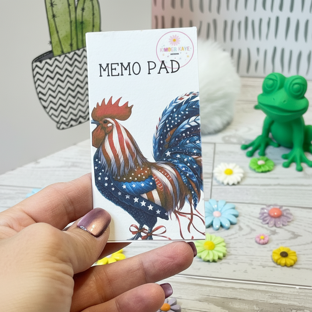 Americana Rooster Memo Pad – Patriotic Farmhouse Stationery