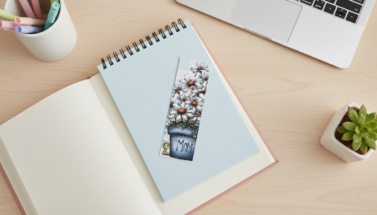 Blue Daisy Floral Bookmark | Petals & Plans Mom Flowerpot Bookmark | Double Sided | Mother’s Day Gift
