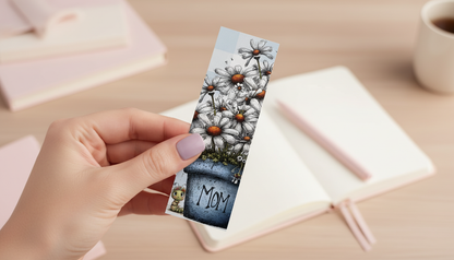 Blue Daisy Floral Bookmark | Petals & Plans Mom Flowerpot Bookmark | Double Sided | Mother’s Day Gift