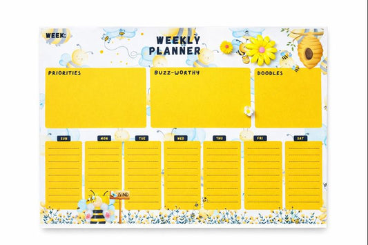 Bumble Dee Bee Weekly Planner Pad – Bright Bee-Themed Desk Planner
