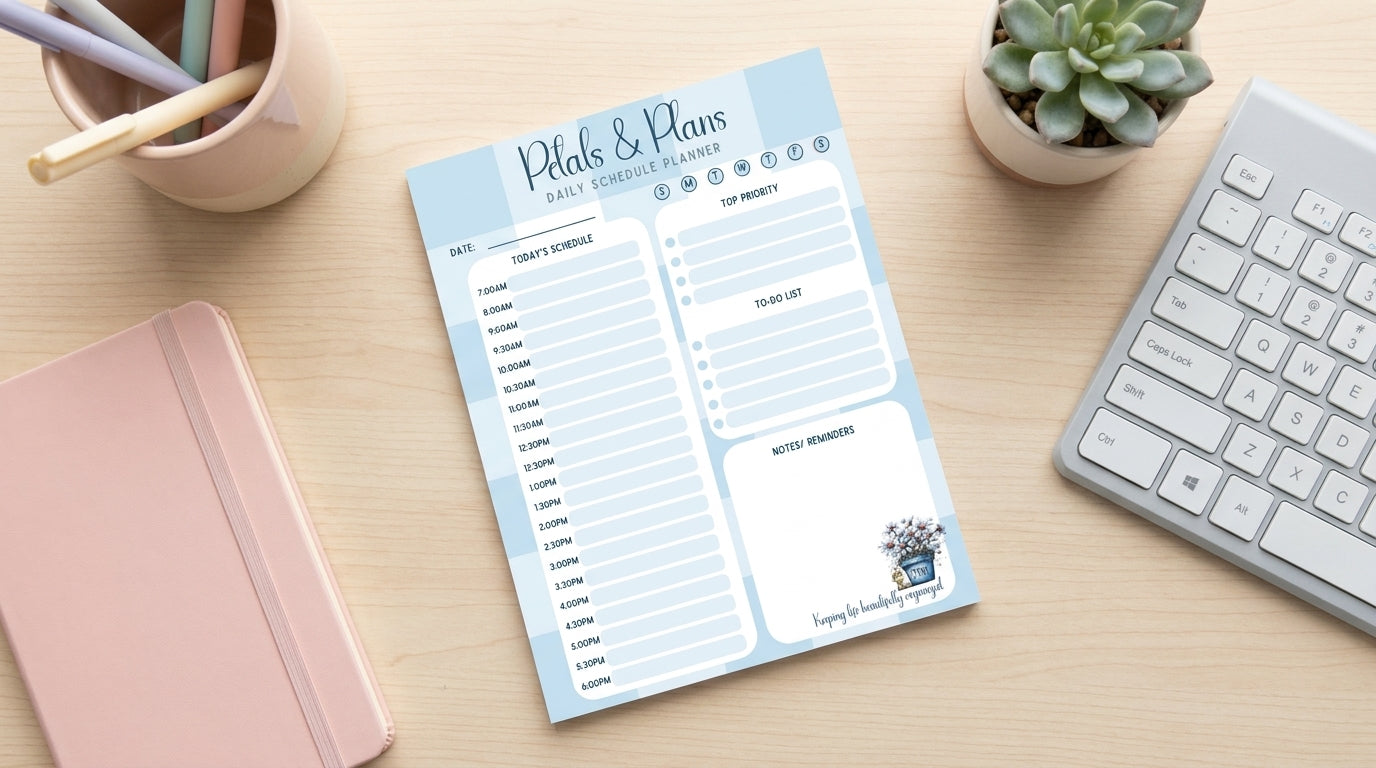 Petals & Plans Daily Planner | Hourly Schedule Planner Pad | Floral Productivity Planner | Mother’s Day Gift Idea