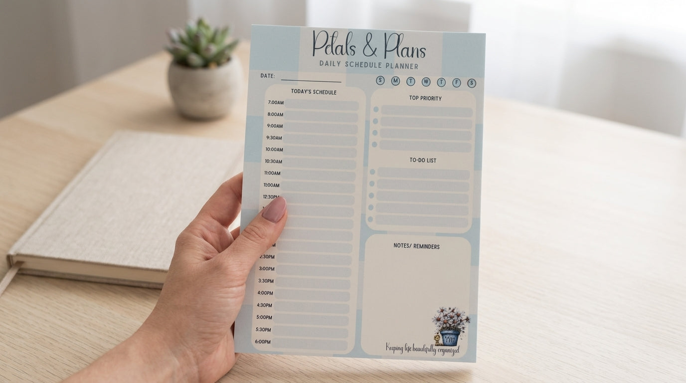 Petals & Plans Daily Planner | Hourly Schedule Planner Pad | Floral Productivity Planner | Mother’s Day Gift Idea