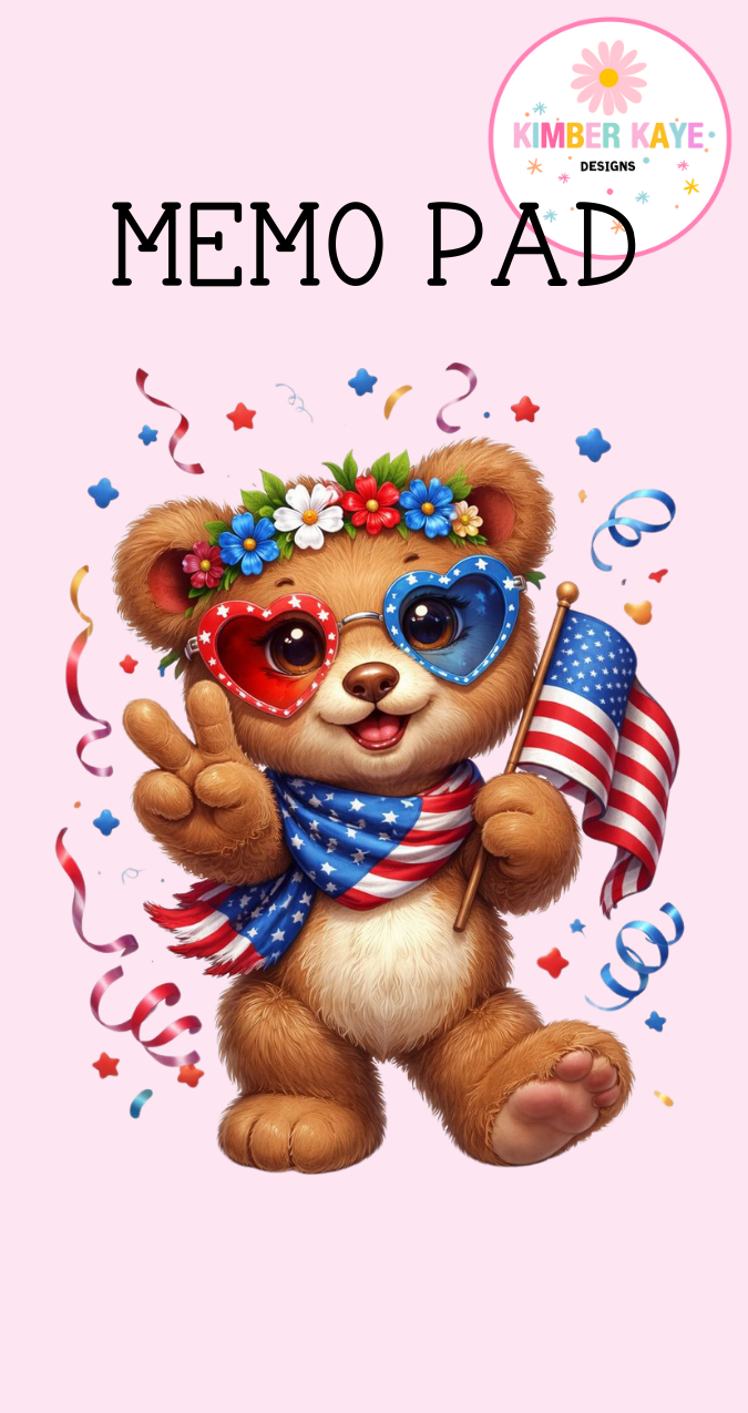 Peace, Love & Kindness Bear Memo Pad – Patriotic Cute Desk Notes