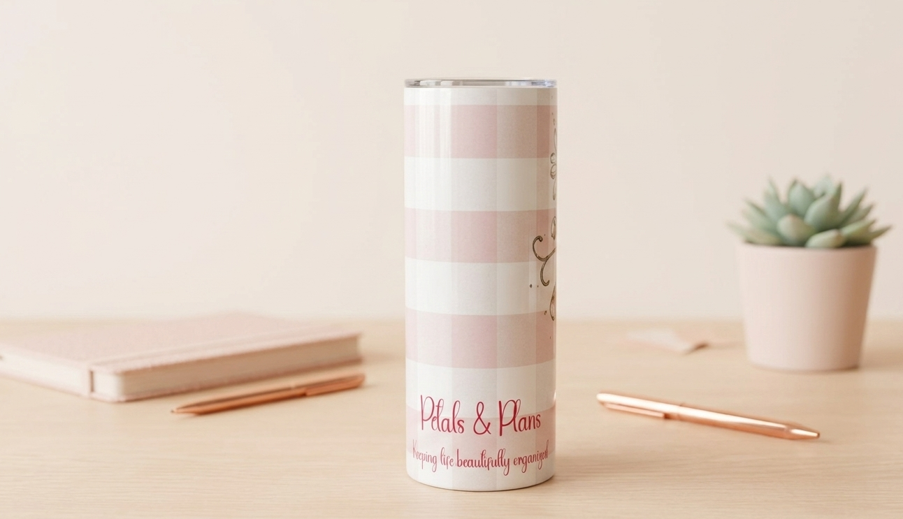 Floral Mom Tumbler 20oz | Petals and Plans Collection Skinny Tumbler | Daisy Gingham Cup Gift for Mom
