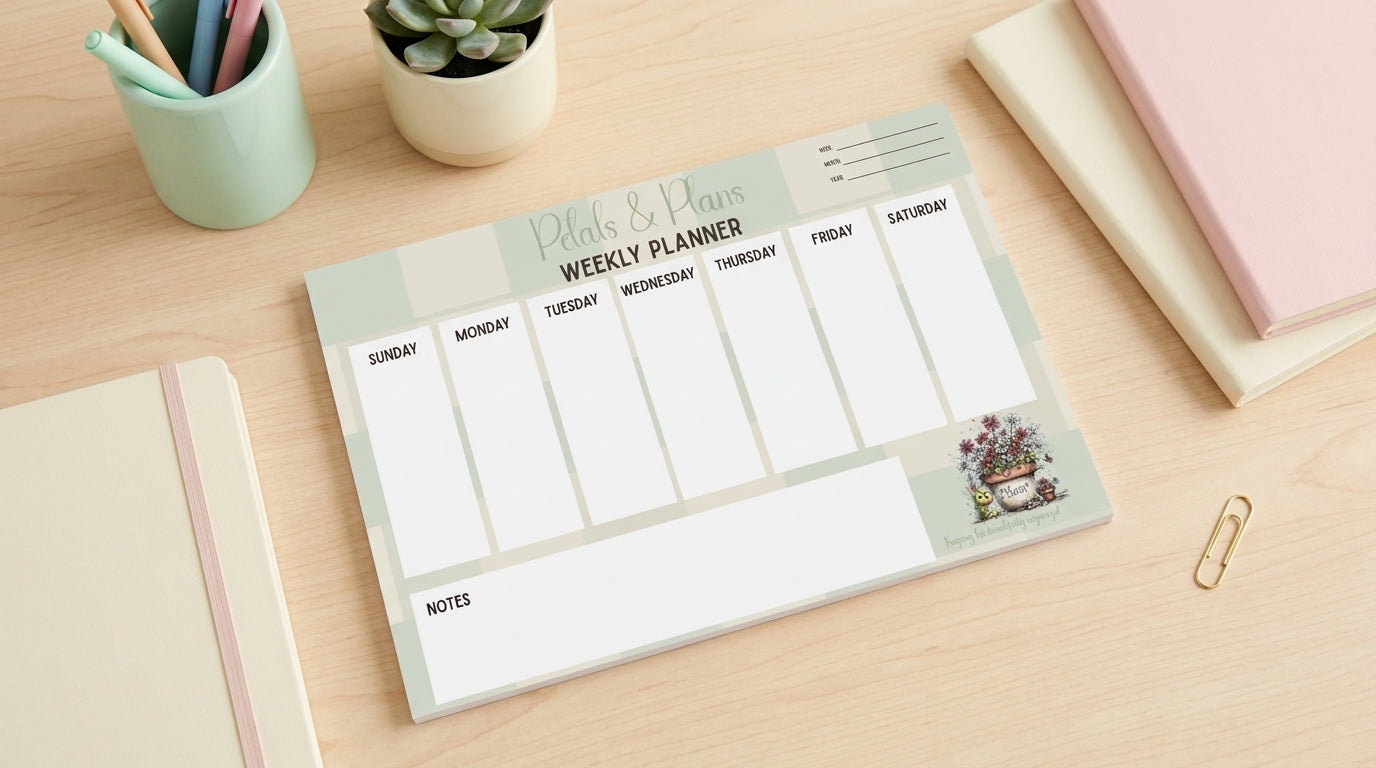 Petals & Plans Weekly Planner | Floral Weekly Desk Planner Pad | Mother’s Day Gift Idea | Cottagecore Stationery
