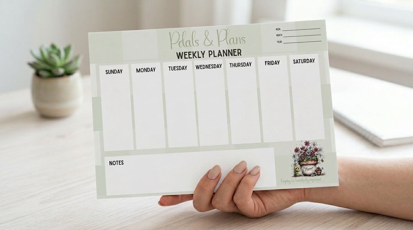 Petals & Plans Weekly Planner | Floral Weekly Desk Planner Pad | Mother’s Day Gift Idea | Cottagecore Stationery